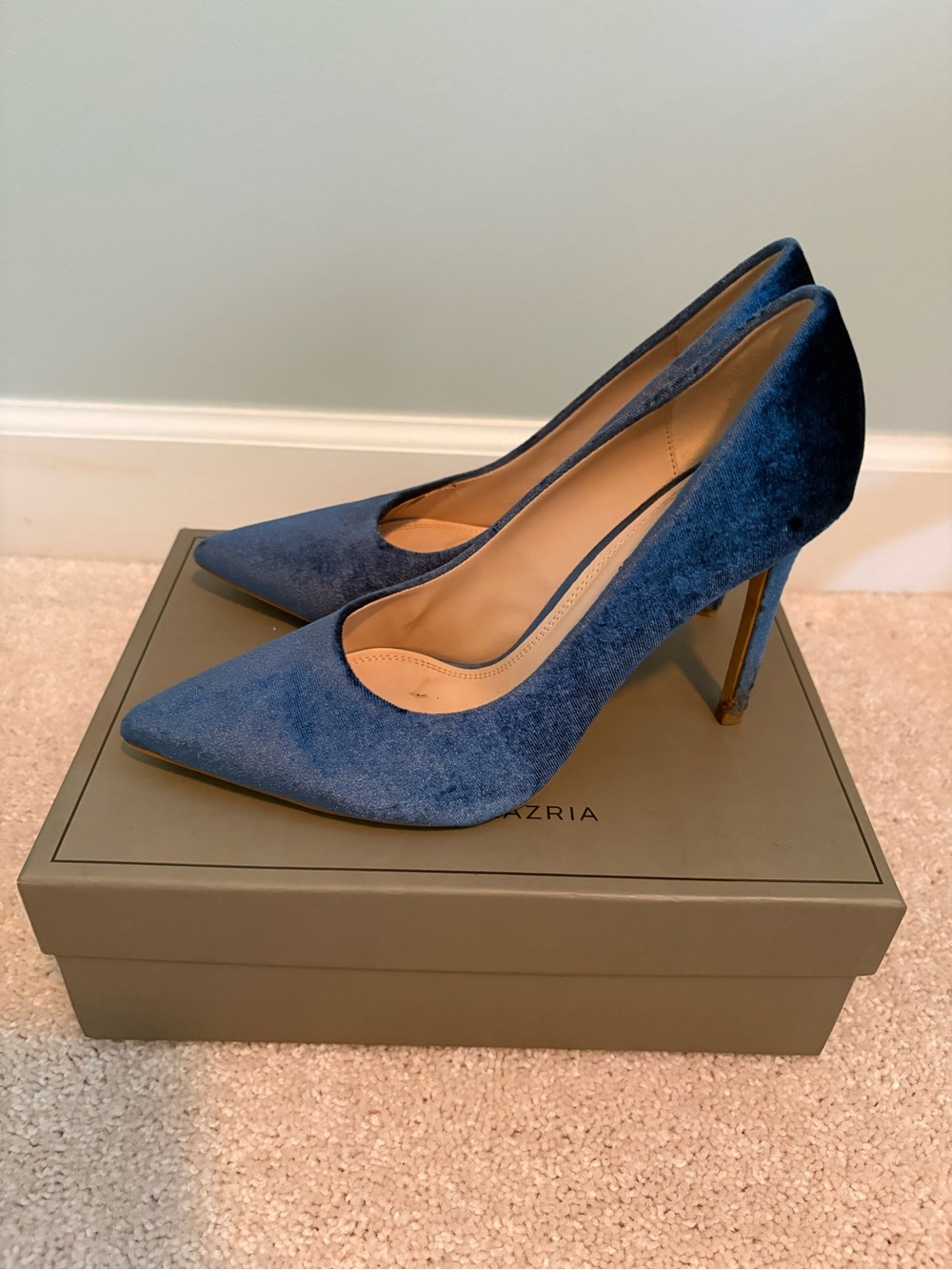 Zara Blue Velvet Pointed Stiletto Pumps